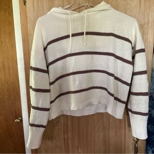 C&C California Cream Sweater with Brown Stripes cotton linen size M hoodie crop